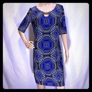 London Times Geometric Print Matte Jersey Petite